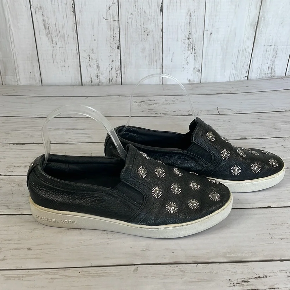 Michael Kors Studded Black Leather Leo Slip On Sneakers